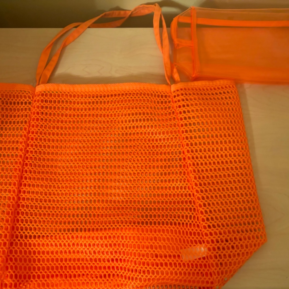 Sale! New Orange Woven Tote Bag & Cosmetic  Pouch Set w/ Full Outer zipper